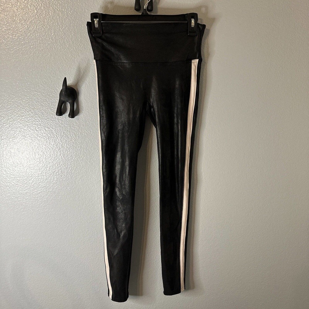 Spanx Faux Leather Side Stripe‎ Leggings Black/White size Small